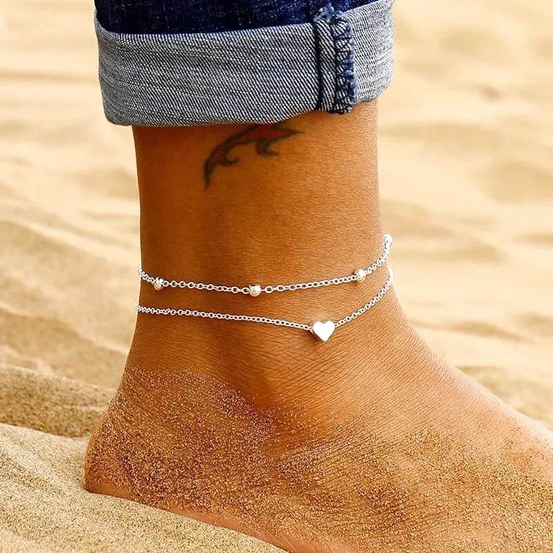 Bracelet De Cheville Coeur argent