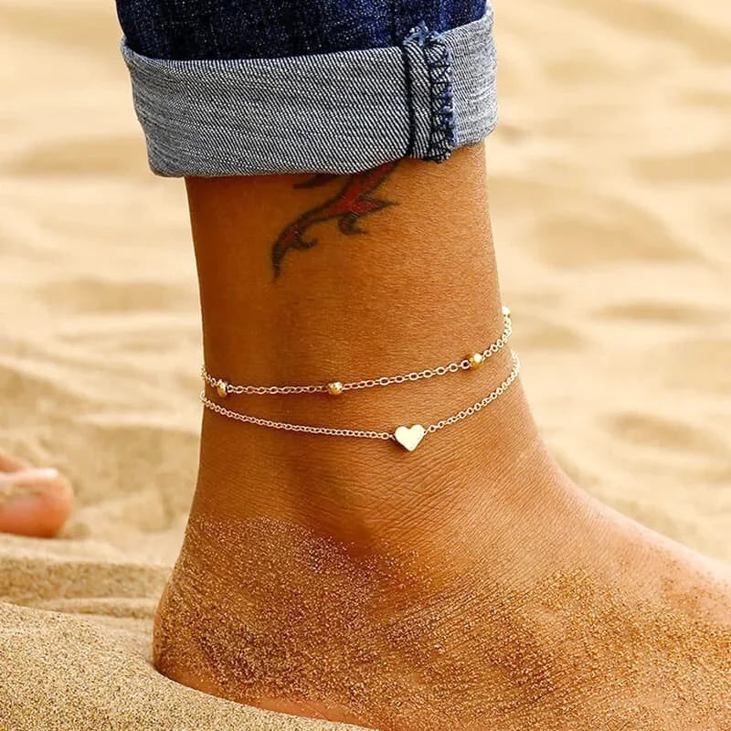 Bracelet De Cheville Coeur or